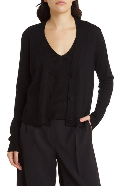 Shop Kobi Halperin V-neck Merino Wool Shell & Cardigan Set In Black