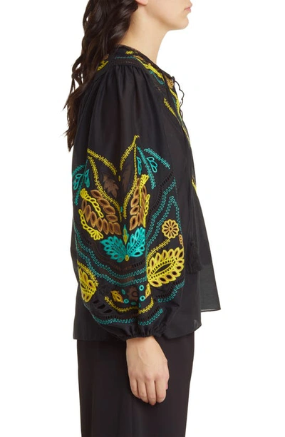 Shop Kobi Halperin Embroidered Cotton & Silk Peasant Top In Black