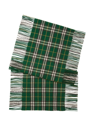 Shop Burberry Check Motif Cashmere Scarf In Green