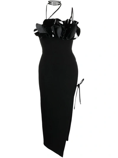 Shop David Koma Floral-appliqué Crepe Wool Midi Dress In Black