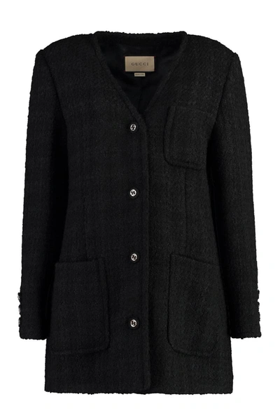 Shop Gucci Tweed Jacket In Black
