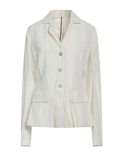 Shop Masnada Woman Blazer Ivory Size 8 Cotton, Linen, Wool In White