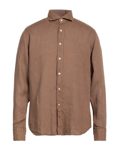 Shop Caliban 820 Man Shirt Brown Size 16 Linen