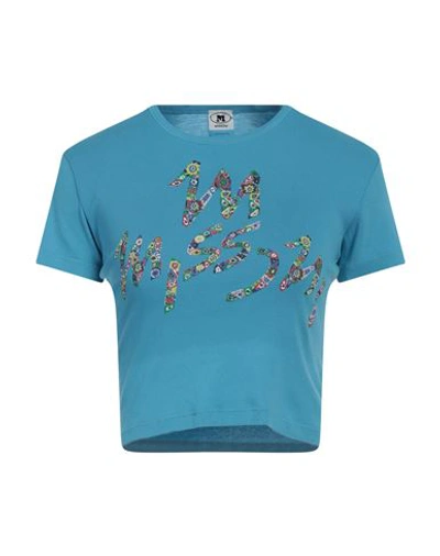 Shop M Missoni Woman T-shirt Azure Size L Cotton In Blue