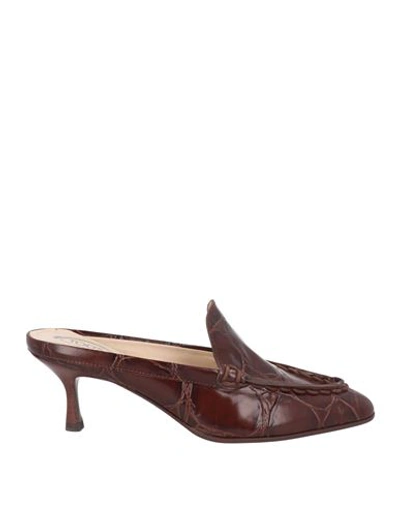 Shop Tod's Woman Mules & Clogs Dark Brown Size 7.5 Calfskin
