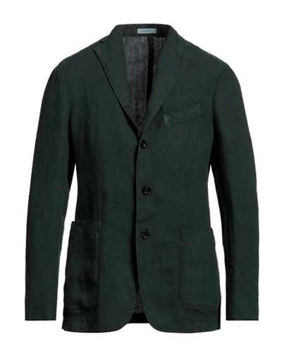 Shop Boglioli Man Blazer Dark Green Size 38 Linen