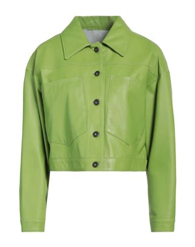 Shop Salvatore Santoro Woman Jacket Green Size 6 Ovine Leather