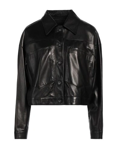 Shop Salvatore Santoro Woman Jacket Black Size 8 Ovine Leather