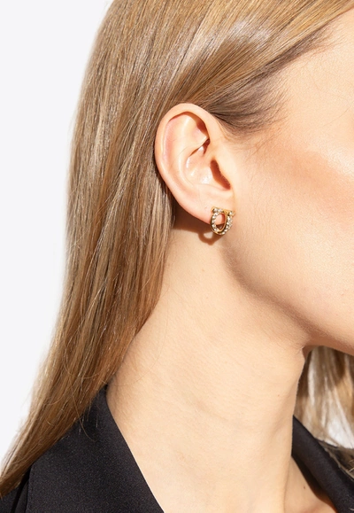 Shop Ferragamo 3d Gancini Crystal-embellished Earrings In Gold