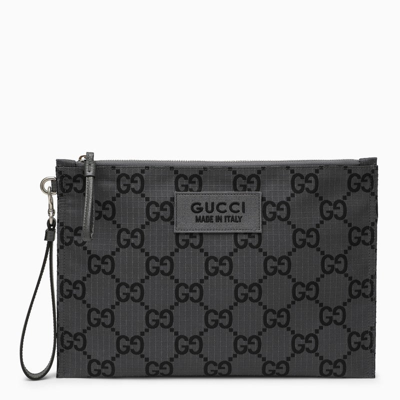 Shop Gucci Dark Grey And Black Pouch With Gg Motif Men In Gray