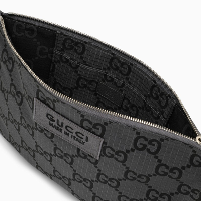 Shop Gucci Dark Grey And Black Pouch With Gg Motif Men In Gray