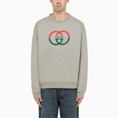 Shop Gucci Grey Cotton Crewneck Sweatshirt With Logo Men In Green
