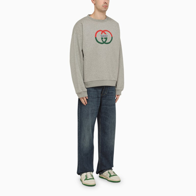 Shop Gucci Grey Cotton Crewneck Sweatshirt With Logo Men In Green