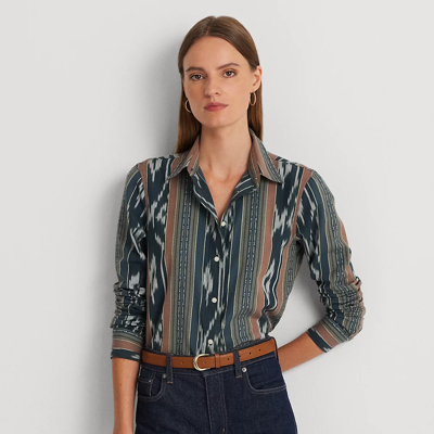 Shop Lauren Ralph Lauren Geo-stripe Featherweight Cotton Shirt In Navy Multi