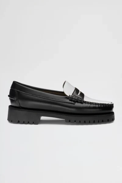 Shop Sebago Dan Lug Sole Loafer In Black/white, Women's At Urban Outfitters