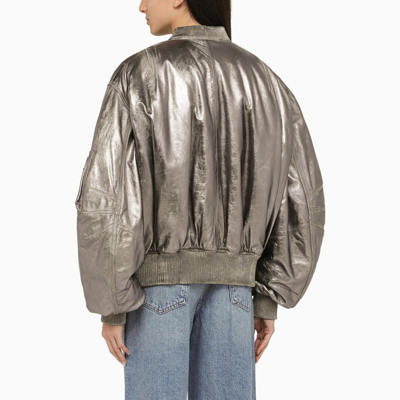 Shop Attico The  Anya Silver Leather Bomber Jacket Women
