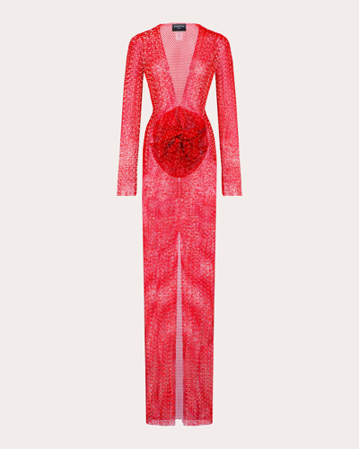 Shop Santa Brands Women's Rhinestone Flower Plunge Maxi Dress In Red