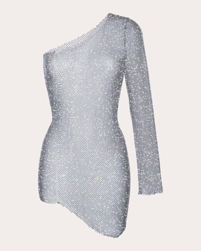 Shop Santa Brands Women's Rhinestone Asymmetric Mini Dress In Silver