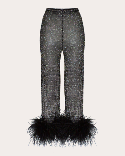 Shop Santa Brands Women's Rhinestone Feather Pants In Black