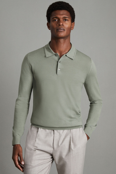 Shop Reiss Trafford - Pistachio Merino Wool Polo Shirt, Xl
