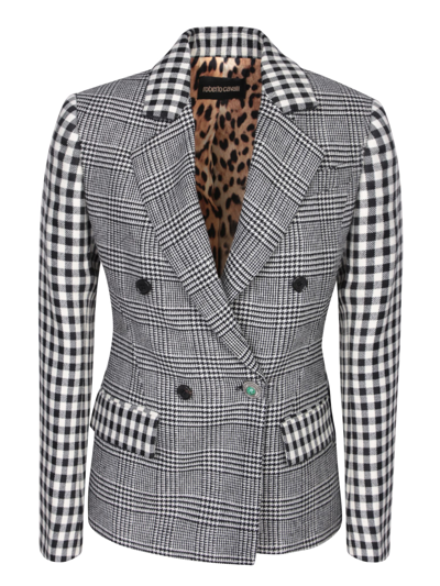 Shop Roberto Cavalli Houndstooth And Check Pattern Jacket In Black