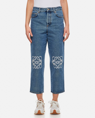 Shop Loewe Anagram Cropped Jeans In Sky Blue