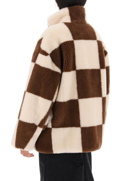 Shop Stand Studio Dani Teddy Jacket With Checkered Motif In Cream Brown Check (white)