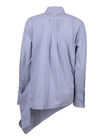 Jw Anderson Deconstructed Asymmetric Stripe Cotton Blend Button-up Shirt In Blue