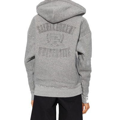 Shop Saint Laurent Hooded Sweatshirt In Gray