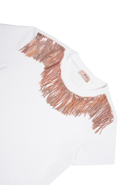 Shop N°21 N21t201f T-shirt  Sequined Fringed T-shirt In White