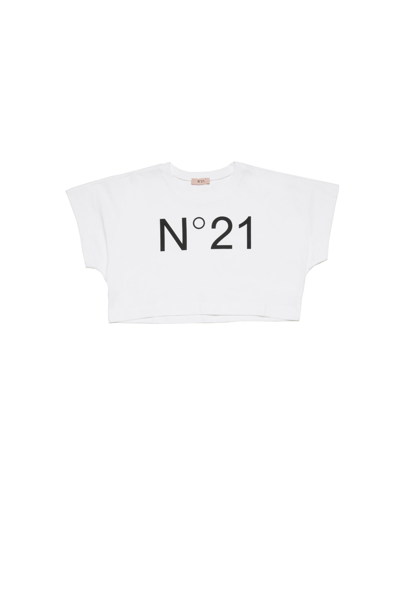 Shop N°21 N21t170f T-shirt  Branded Cropped T-shirt In White/black