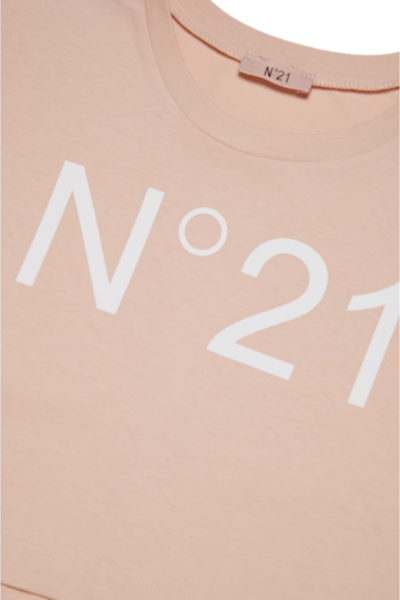 Shop N°21 N21t170f T-shirt  Branded Cropped T-shirt In Evening Sand Pink
