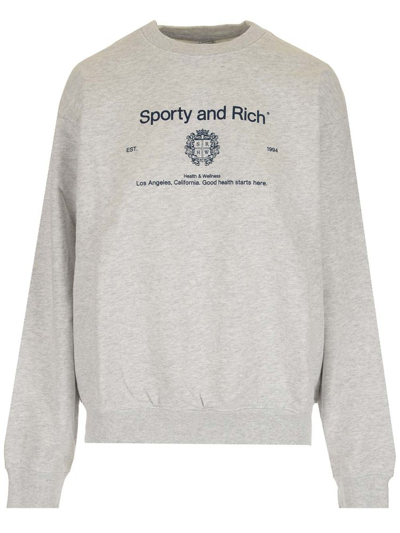 Shop Sporty And Rich Sporty & Rich Logo Printed Crewneck Sweatshirt In Grey
