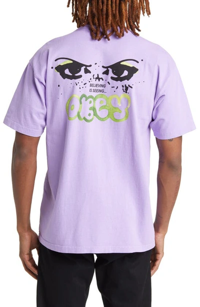 Shop Obey Believing Is Seeing Graphic T-shirt In Digital Lavender