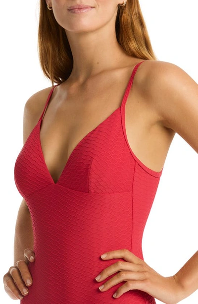 Shop Sea Level Honeycomb One-piece Swimsuit In Red