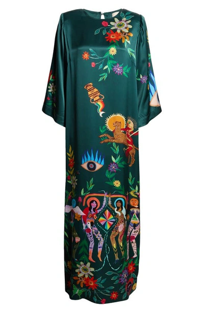 Shop Alemais Agatha Satin Silk Column Maxi Dress In Teal