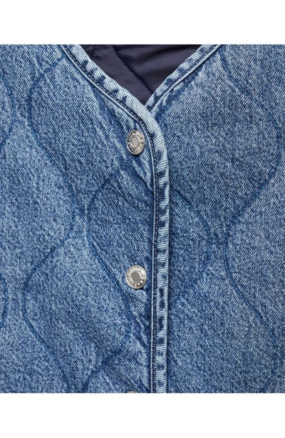 Shop Mango Quilted Collarless Denim Jacket In Medium Blue