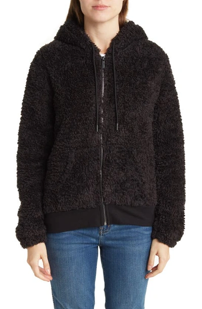 Shop Marc New York Hooded Faux Fur Zip Jacket In Black