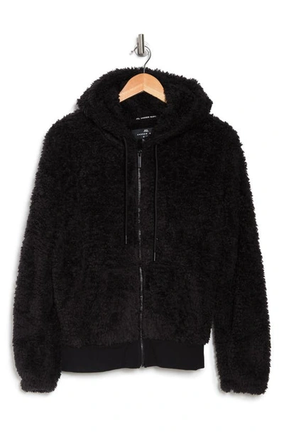 Shop Marc New York Hooded Faux Fur Zip Jacket In Black