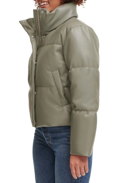 Shop Levi's Water Resistant Faux Leather Puffer Jacket In Sage