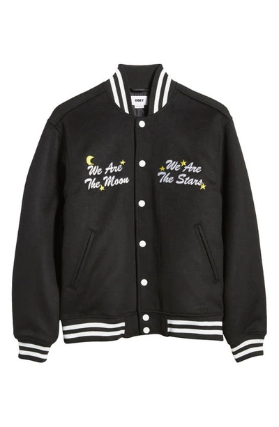 Shop Obey Wizard Wool Blend Varsity Jacket In Black