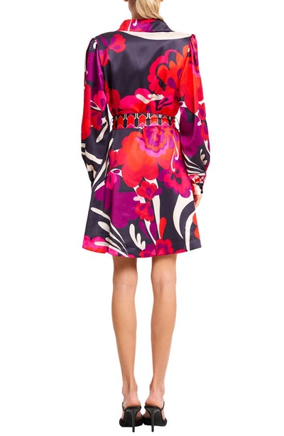 Shop Ciebon Billy Floral Print Long Sleeve Shirtdress In Red Multi