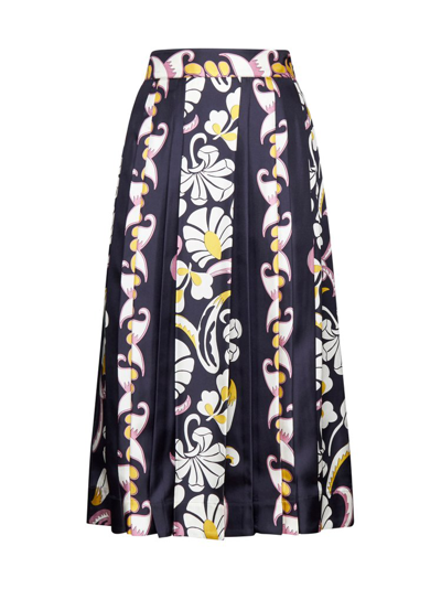 Shop Tory Burch Floral Printed Pleated Skirt In Multi