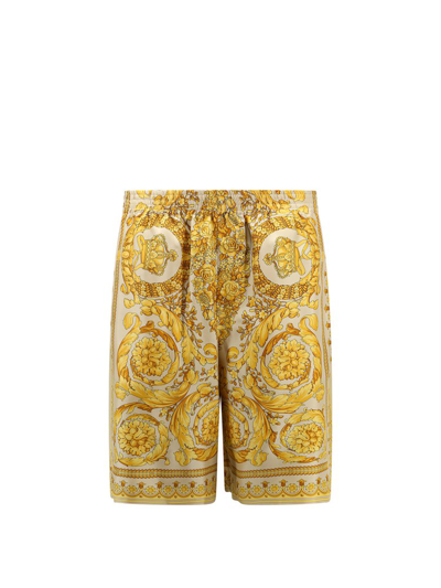 Shop Versace Barocco Printed Bermuda Shorts In Beige