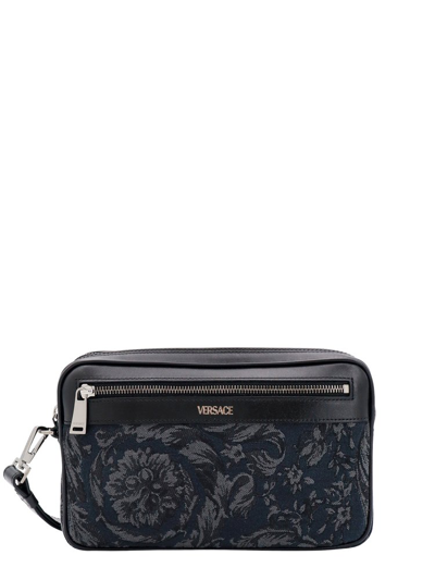 Shop Versace Athena Barocco Pattern Clutch Bag In Black