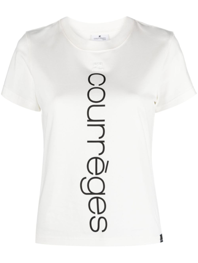 Shop Courrèges White Logo-print Cotton T-shirt