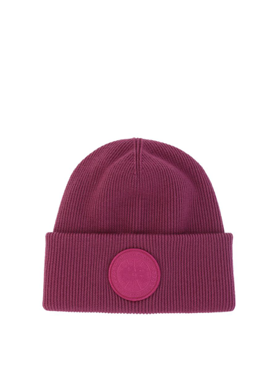 Shop Canada Goose Beanie With Patch In Fuchsia