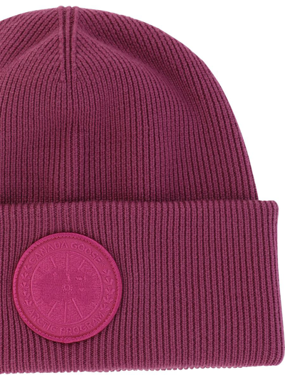 Shop Canada Goose Beanie With Patch In Fuchsia