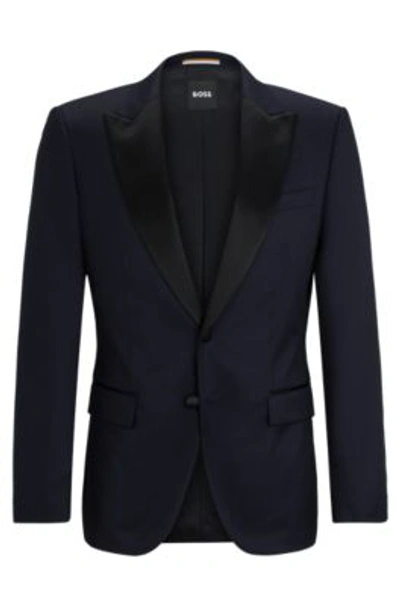 Shop Hugo Boss Slim-fit Tuxedo Jacket In Wool Serge In Dark Blue