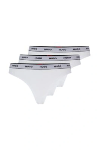 Shop Hugo Three-pack Of Stretch-cotton Thong Briefs With Logos In White
